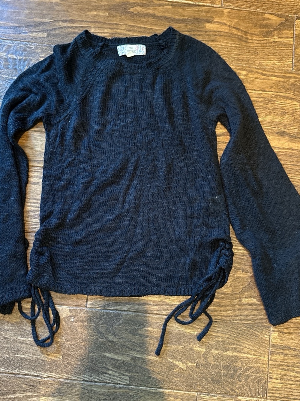 Pink Republic Black Crewneck Sweater with Side Drawstrings